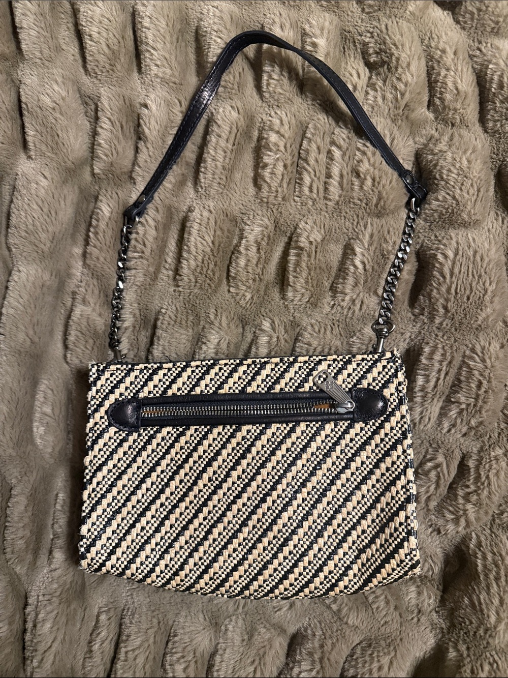 Patricia Nash Woven Straw Hand Bag in Black and Natural